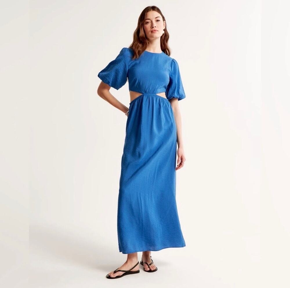 NWOT Abercrombie & Fitch Blue Cutout Puff Sleeve Maxi Dress XS